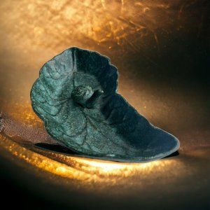 Cast Metal Leaf W Attached Snail Heavy Trinket Yard Decor Ash Tray Dish Japan